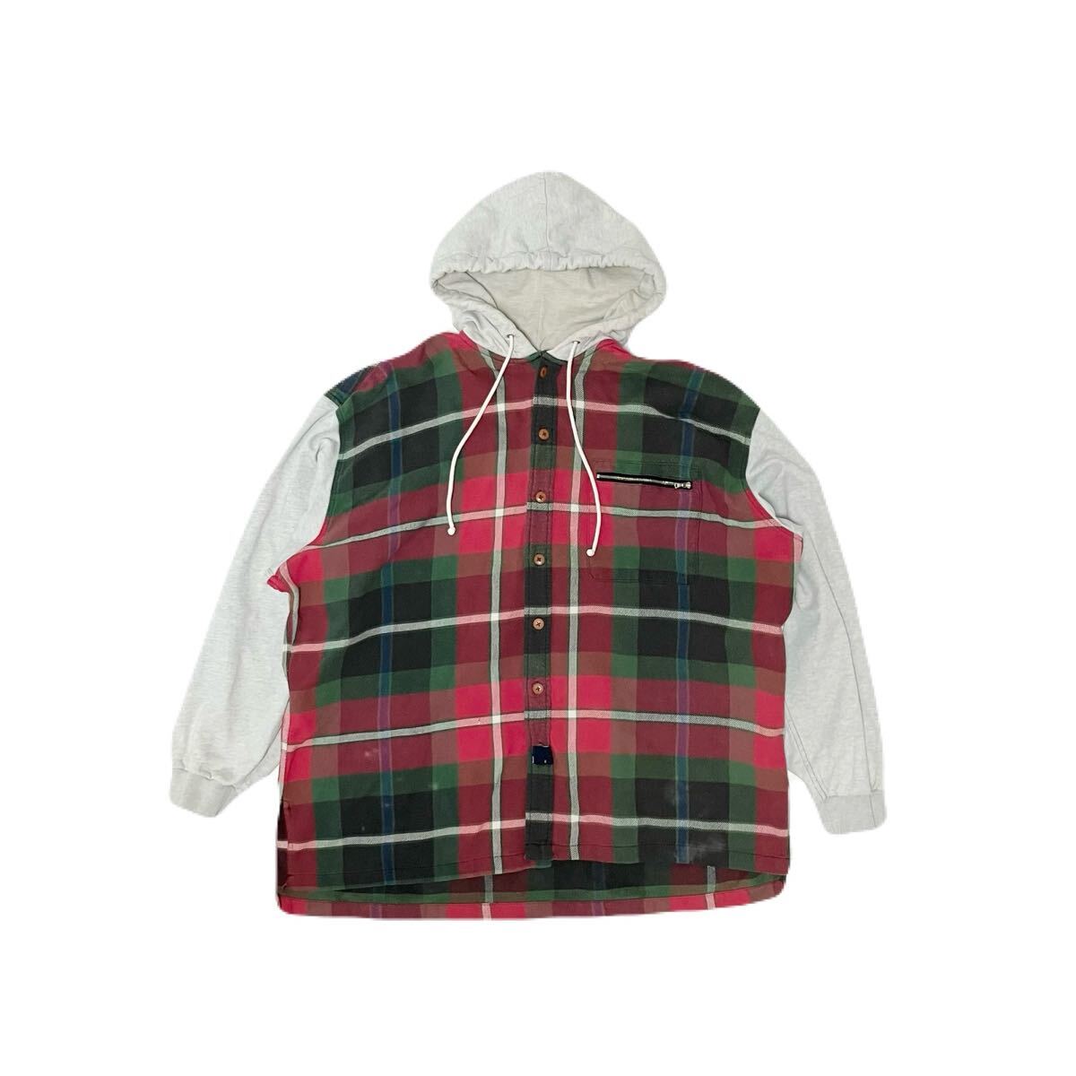 L POLO SPORT ポロ スポーツ チェック柄 シャツxパーカー 90s 90年代 ラルフローレン ヴィンテージ 袖刺繍 フランネル 長袖 フードシャツ拍卖