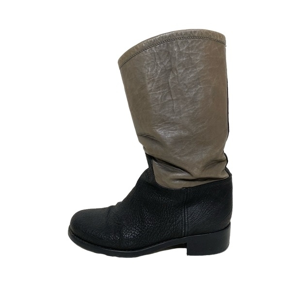 シャネル CHANEL ブーツ 37C G28488 - レザー 黒×グレーベージュ レディース アウトソール張替済 靴拍卖