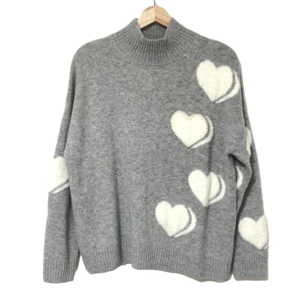 ダーマコレクション DAMAcollection 長袖セーター/ニット サイズ2 M - グレー×白 レディース ハイネック/ハート/パール トップス拍卖