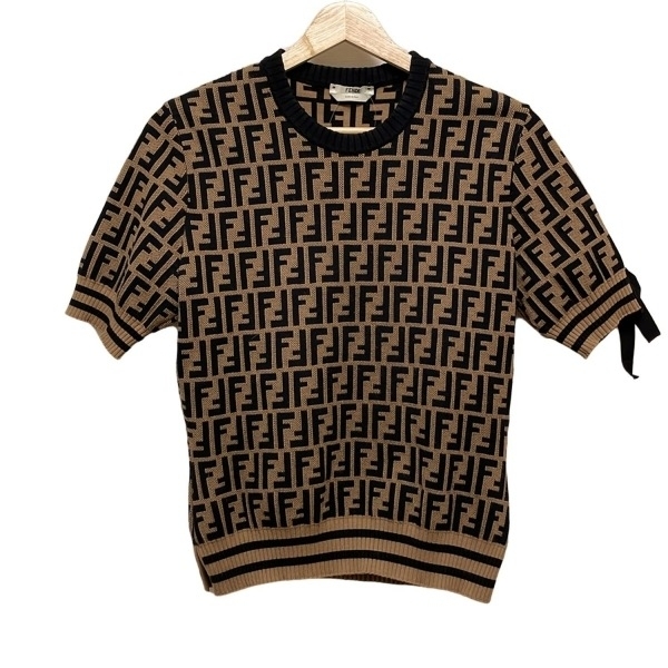 フェンディ FENDI 半袖セーター/ニット サイズ44 L FZY558 A1DS - ブラウン×黒 レディース クルーネック/ズッカ柄/リボン 美品 トップス拍卖