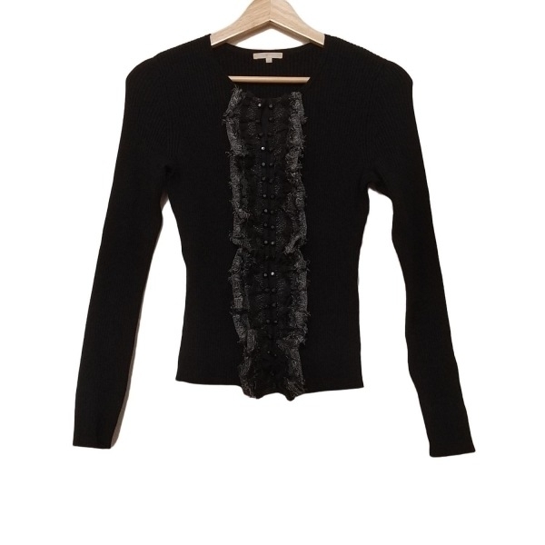 トゥービーシック TO BE CHIC カーディガン サイズ2 M - 黒×白 レディース 長袖/レース/ビジュー/フリル トップス拍卖