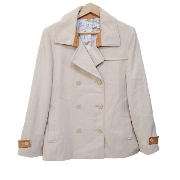 ピッコーネ PICONE サイズ42 M - ベージュ レディース 長袖/アンゴラ/レザー/ショート丈/肩パッド/冬 美品 コート拍卖