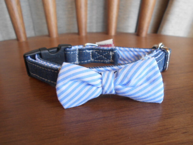 小型犬 フェリーク☆デニムリボンカラー 首輪 ブルー S ~10キロ拍卖