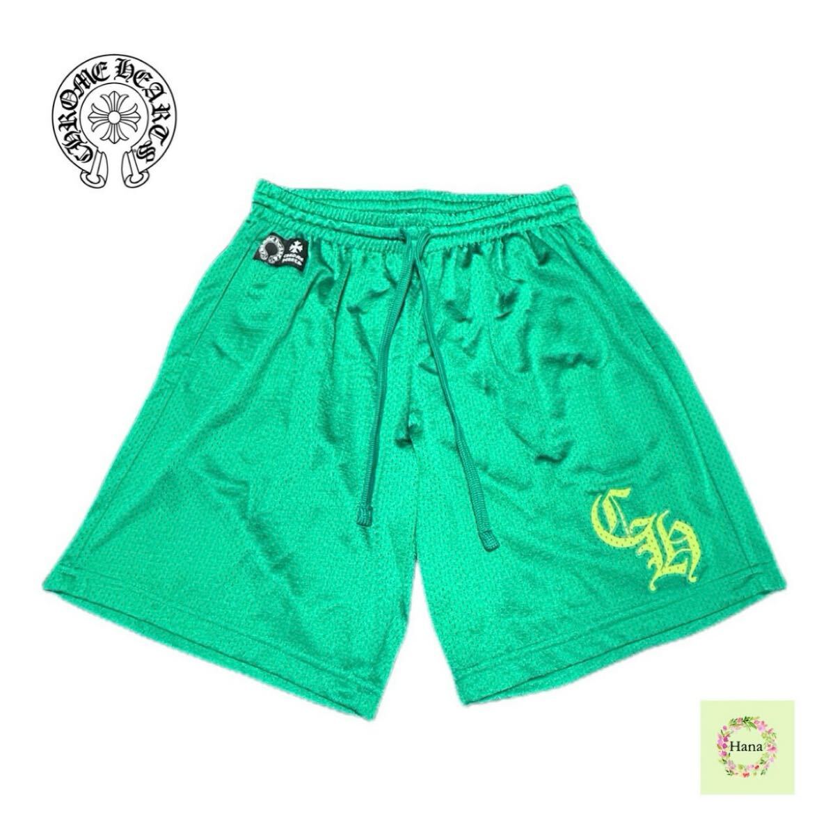 新品未使用 CHROME HEARTS クロムハーツ SHORT U VARSITY GRN MESH CHプリントメッシュハーフパンツ グリーン L ハーフパンツ 保証書無修正拍卖