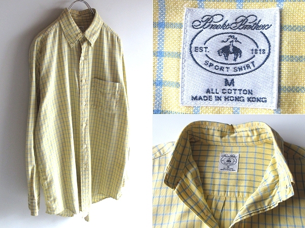 希少 90sビンテージ Brooks Brothers ブルックスブラザーズ チェックシャツ BDシャツ M ライトイエロー ライトブルー ネコポス対応拍卖