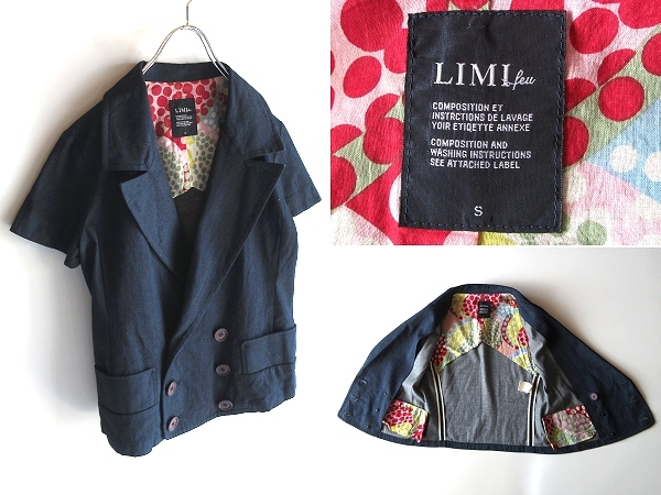 LIMI feu リミフゥ ドット裏地 ライトデニム ショートスリーブ ダブルジャケット S インディゴ Y's ワイズ Yohji Yamamoto ヨウジヤマモト拍卖