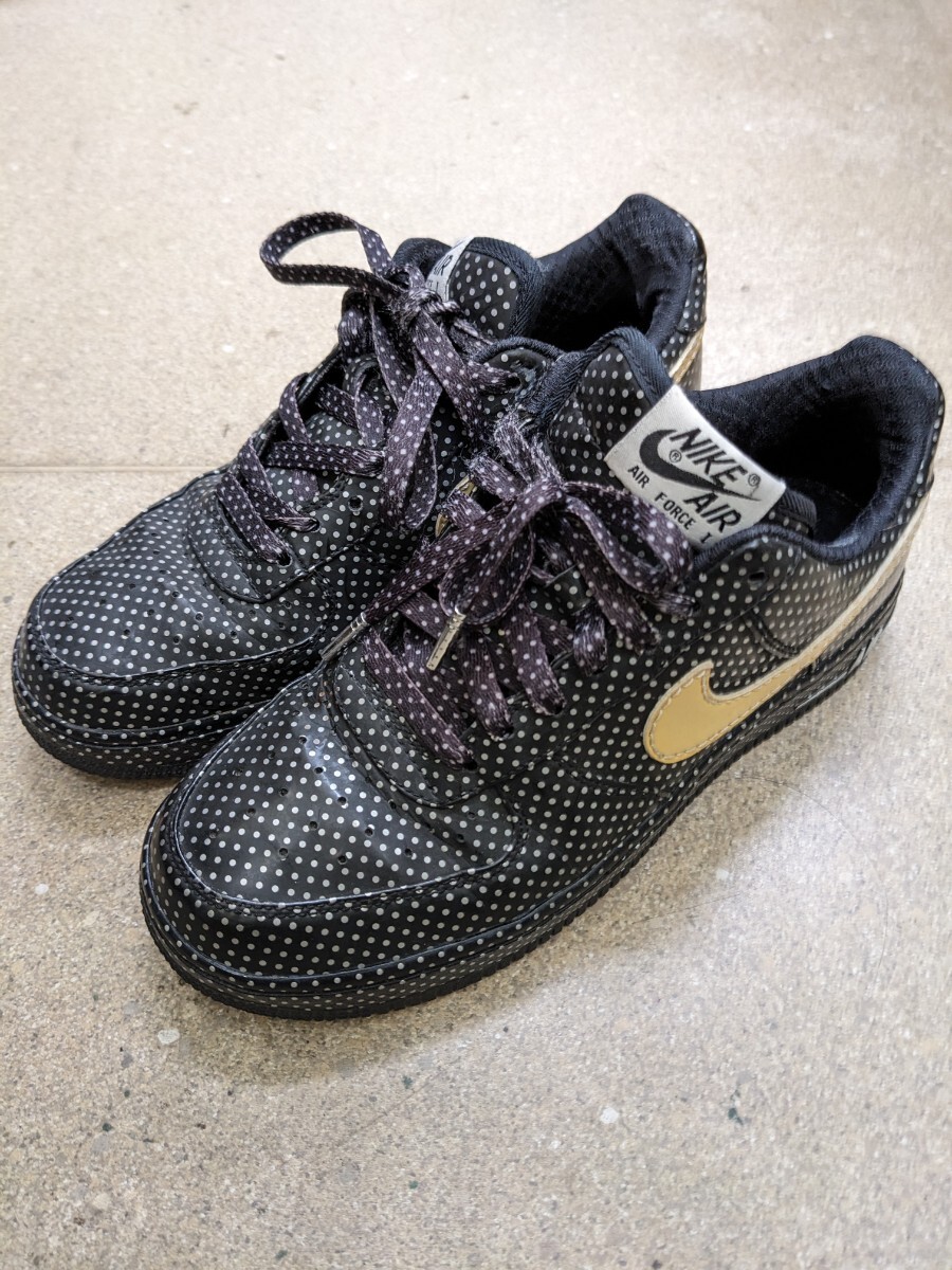 NIKE ナイキ AIRFORCE エアフォースワン 水玉 ドット ブラック ホワイト 23.5cm拍卖