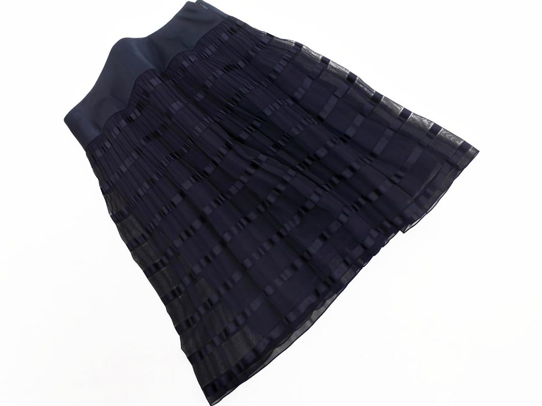 ネコポスOK UNTITLED アンタイトル シフォン ボーダー プリーツ スカート size3/紺 ■◇ ☆ fdb5 レディース拍卖