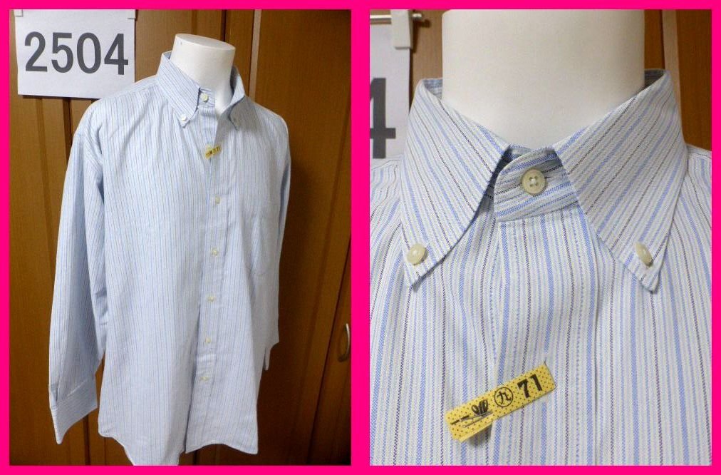 送料無料【クリーニング済】CHAPSチャプス・長袖シャツL/XL/2XL←身幅広く袖丈は短め ブルー系ストライプ ボタンダウン ラルフローレン拍卖