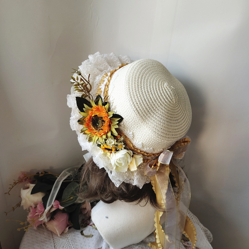 麦わら 帽子 ロリータ ゴシック ロリィタ フェミニン 華ロリ Lolita ハンドメイド カンカン帽 夏 レディース お嬢様 欧風 田園 クラシカル拍卖