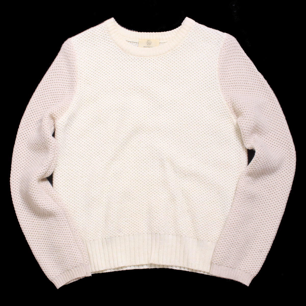 BEAUTY&YOUTH UNITED ARROWS 袖バイカラーショートクルーネックニット 定価12,100円 クリーム×ベージュ ユナイテッドアローズ拍卖