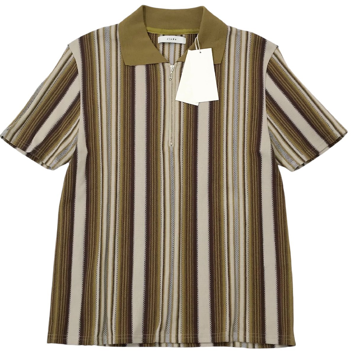 【タグ付き・新品・定価30,800円】JieDa HALF ZIP STRIPE S/S SHIRT size1 BEIGE Jie-24S-SH09 ジエダ ハーフジップ ストライプシャツ拍卖