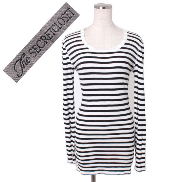 ◆The SECRETCLOSET バックリボン ボーダーリブカットソー フリーサイズ ブラック ホワイト ザ シークレットクロゼット拍卖