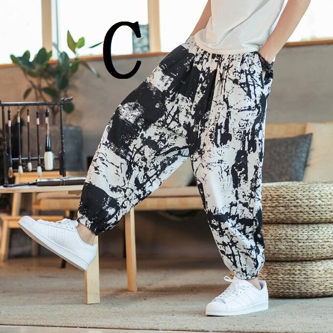 6色サルエルパンツ メンズ ワイドパンツ チノパン ロング 綿麻風 カジュアル メンズズボン 花柄パンツ スウェット 快適 M~5XL/C拍卖
