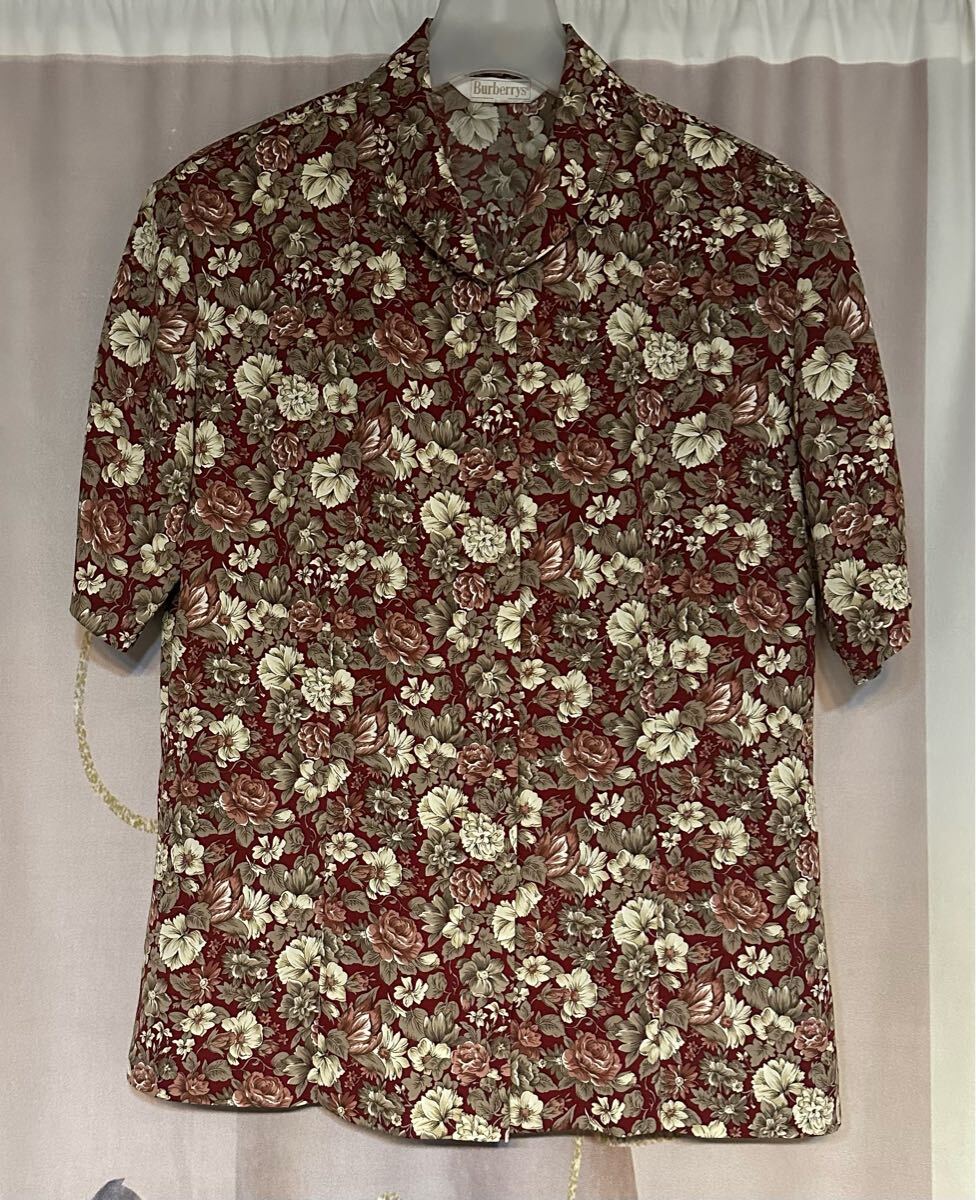 バーバリーズ 80s フローラル 薔薇 花柄 比翼 半袖 丸襟ブラウス 拍卖
