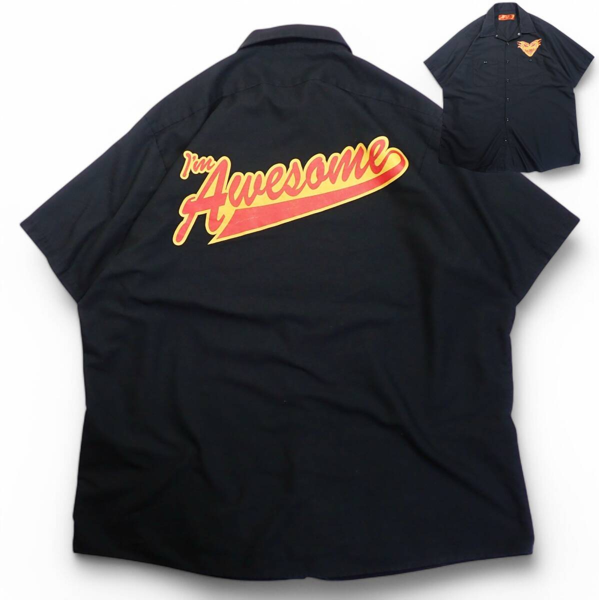 6545/CornerStone 半袖ワークシャツ XL●I'm Awesome THE MIZ 両面プリント●洗濯プレス済●ネコポス可●古着拍卖