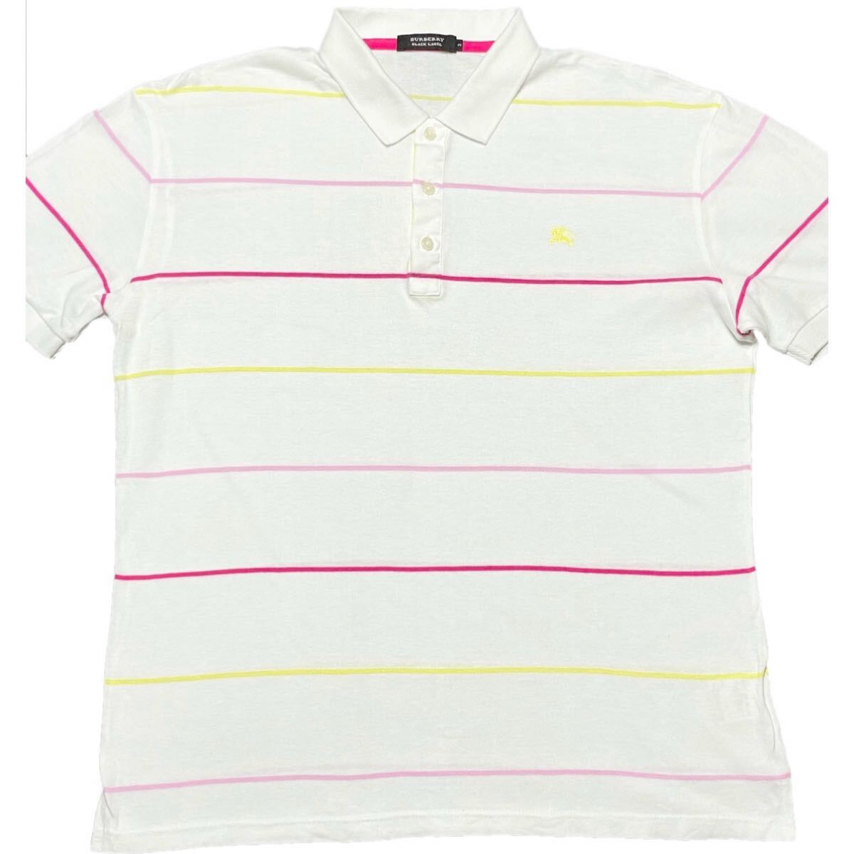 MADE IN JAPAN製 BURBERRY BLACK LABEL ボーダー柄半袖ポロシャツ ホワイト 3/Lサイズ バーバリー ブラックレーベル 日本製拍卖