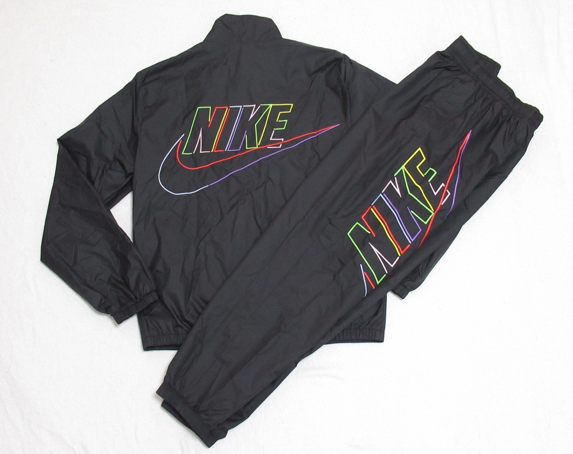 NIKE ウィンドブレーカー 上下セット カラフル刺繍 ブラック L ナイキ クラブ ウーブン ジャケット パンツ 撥水 DX0673-010 DX0622-010拍卖