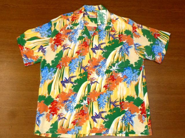 東洋 サンサーフ アロハ SWALLOW WILDLY FLUTTERING/緑Lサイズ/SUN SURF SS39426 燕 滝/東洋エンタープライズ ハワイアン シャツ/キロハナ拍卖
