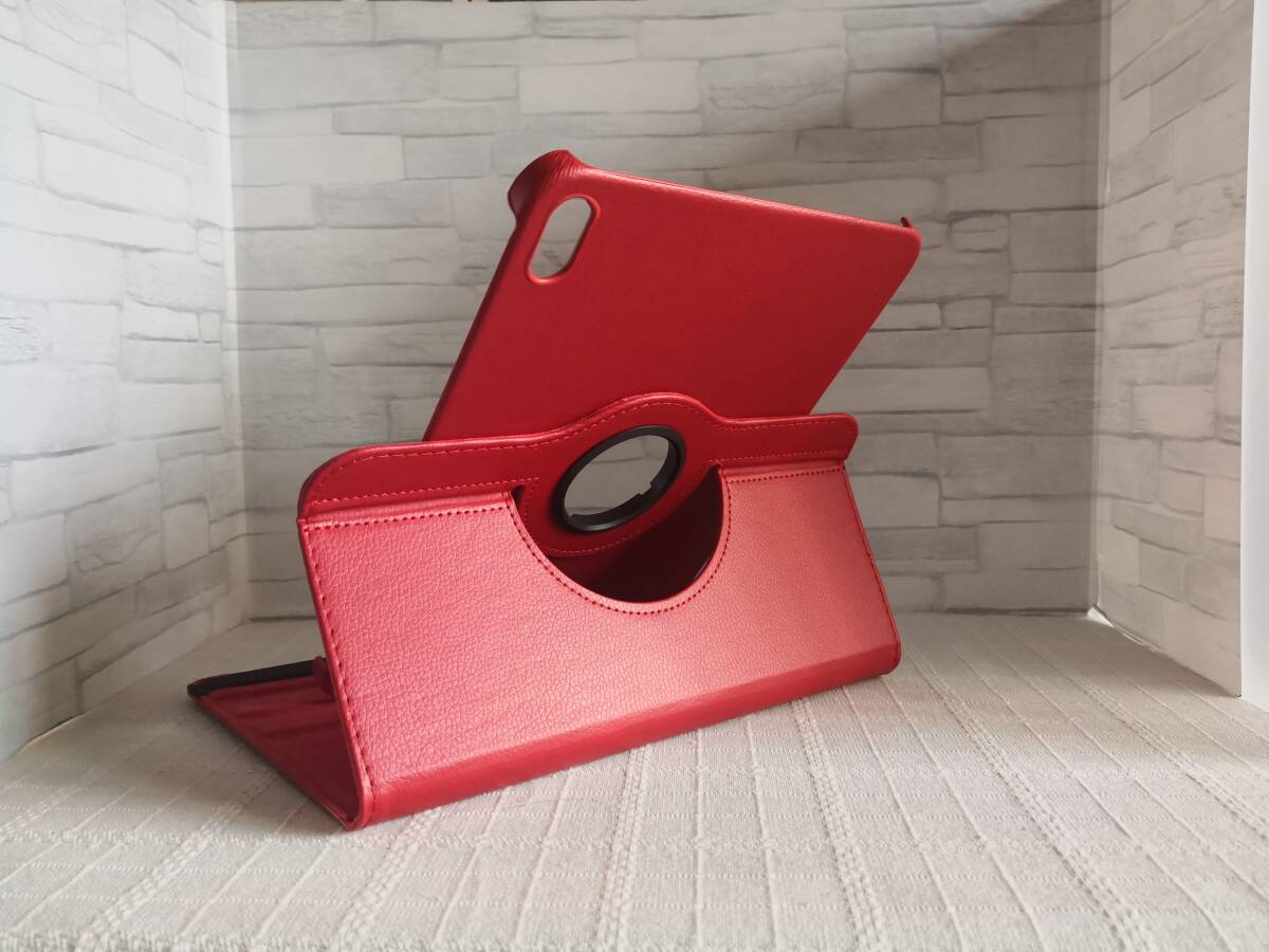 (2025年) iPad A16/iPad 10世代 共用 レッド 360度回転 レザーケース 3段スタンド機能, 自動スリープ機能 ベルト付き拍卖