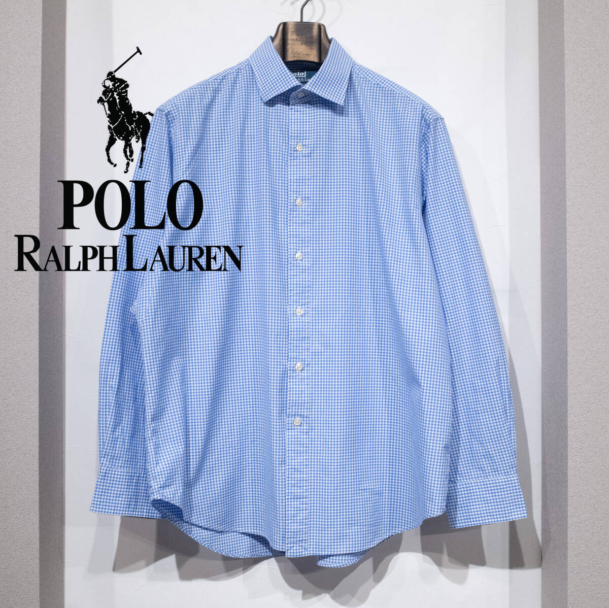17 / 90s POLO by RALPH LAUREN ラルフローレン クラシックフィット リージェント 長袖シャツ ギンガムチェック ブルー ロゴ無し 古着 拍卖