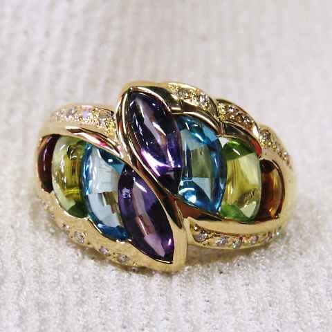 【値下げ交渉は質問欄より】色石マルチデザイン☆K18製☆素敵なデザインリング☆ピカピカ逸品指輪!!拍卖