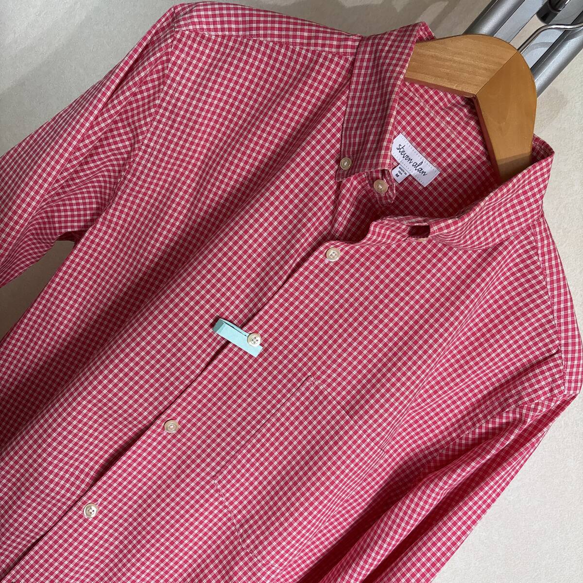 X460美品!■steven alan/スティーブンアラン★USA製★白*ピンクチェック★BDシャツ■US M拍卖