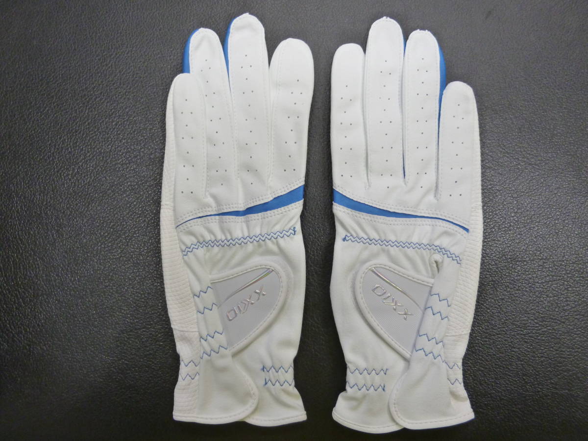 【送料無料】新品・18㎝ ダンロップ ゼクシオ ★レディース ゴルフグローブ GGG-X022WW 手首長で日焼けガード★白/ブルー 18㎝ 両手拍卖