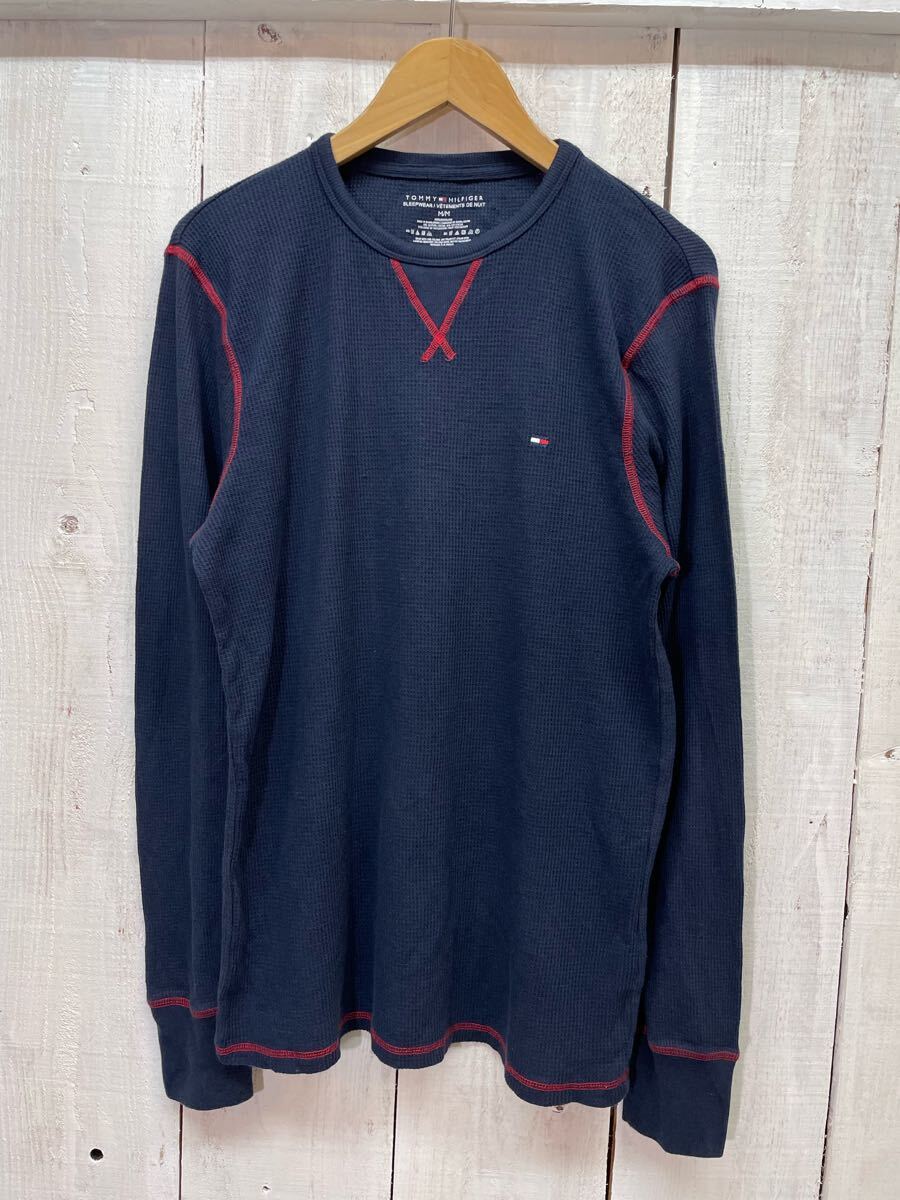 TOMMY HILFIGER トミーヒルフィガー サーマルカットソー コットン長袖Tシャツ 胸ロゴ メンズM 良品綺麗拍卖