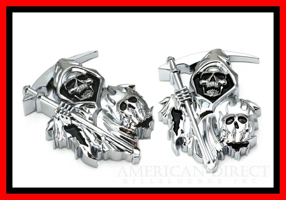 【計2個セット/スカル/エンブレム】汎用 3D クローム ワンピース ガイコツ ドクロ ハーレー バッジ カスタム カー バイク SKULL アメ車拍卖