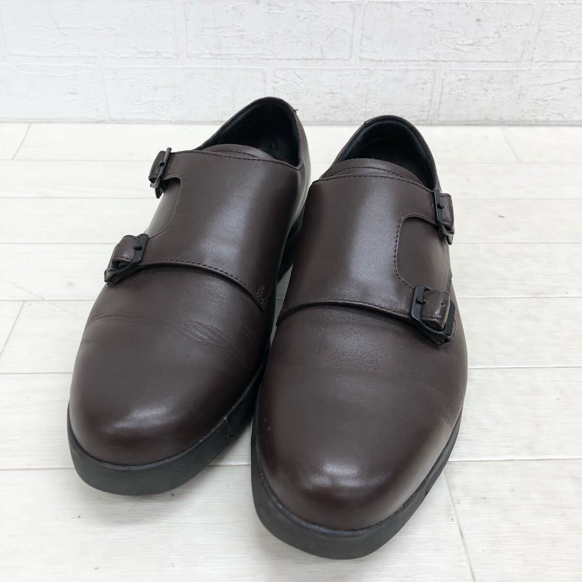 M11〓 ②asics Runwalk アシックスランウォーク ダブルモンクストラップシューズ メンズ 25.5EE ダークブラウン 靴 革靴 ゴアテックス拍卖