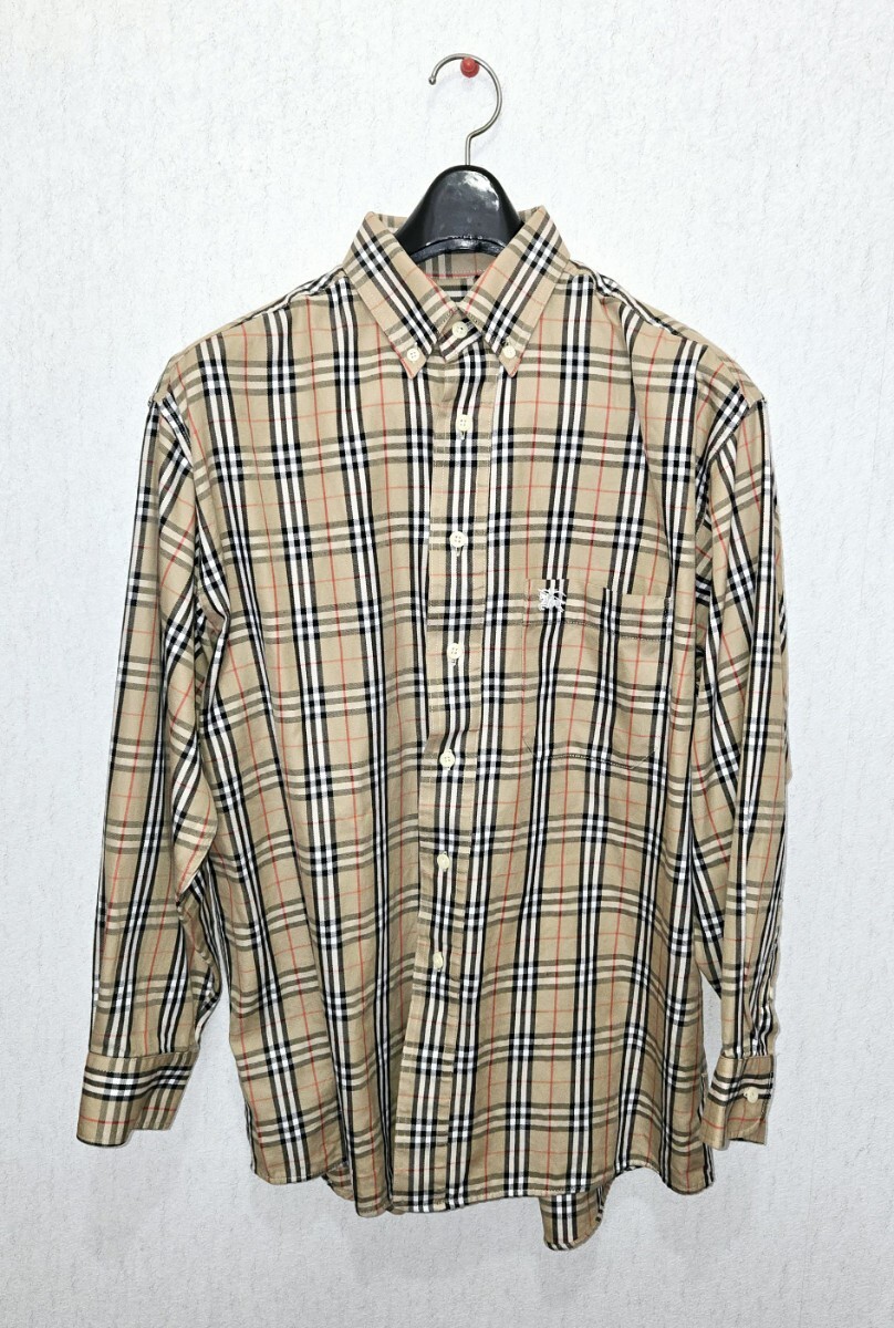 BURBERRY 長袖 カッターシャツ バーバリー ノバチェック 柄 メンズ Lサイズ ベージュ系 ロゴ 総柄 ロンドン  拍卖