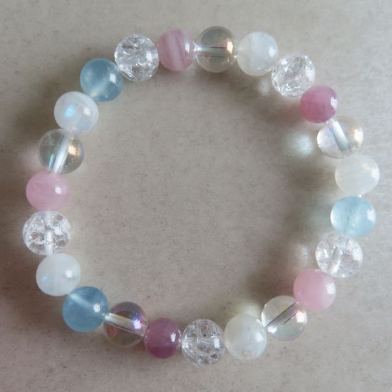 アクアマリン、ローズクォーツ、レインボームーンストーン、レインボーオーラ、水晶のブレスレット拍卖