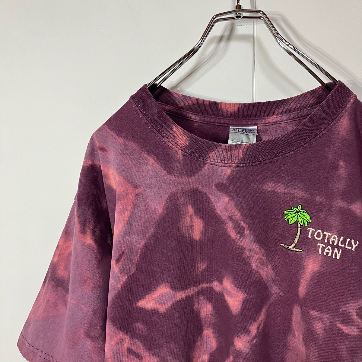 古着 刺繍 アート クルーネック 半袖 Tシャツ 一点物 パープル L拍卖