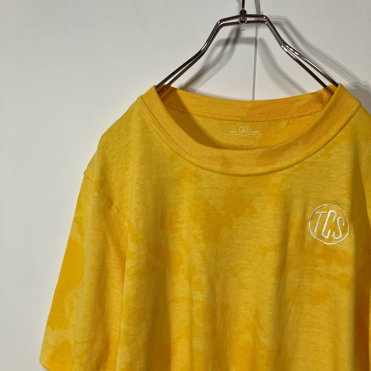 古着 刺繍 プリント アート クルーネック 半袖 Tシャツ 一点物 イエロー拍卖