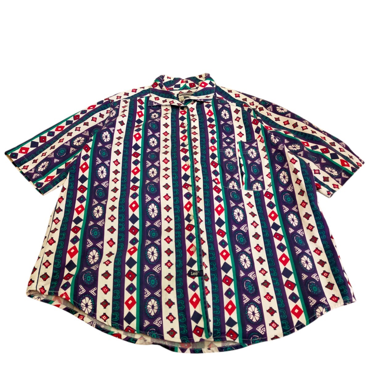 古着 Lee 半袖シャツ 柄シャツ マルチカラー ヴィンテージ 90s拍卖