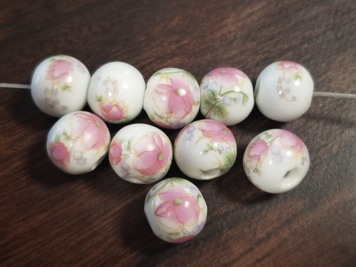 陶器花模様ビーズ 12㎜丸玉 アクセサリー素材  とんぼ玉拍卖