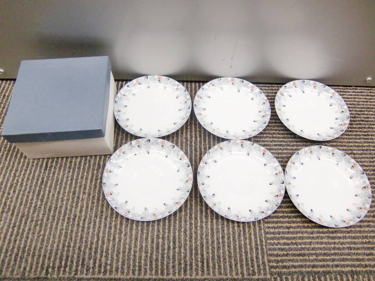 未使用 東洋陶器會社 ベリー皿 小皿 6枚 白磁 植物柄 オールド東洋 プレート TOYO拍卖