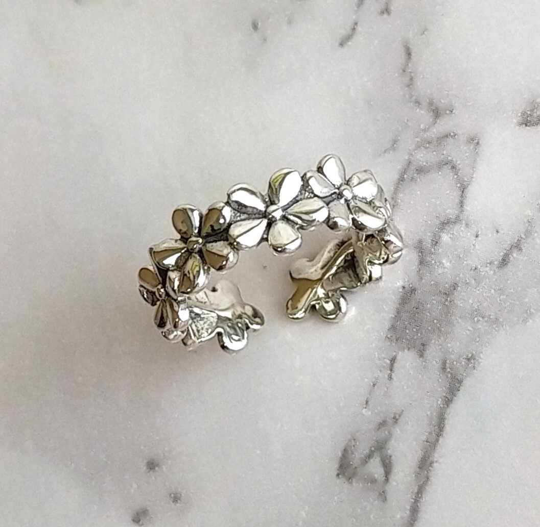 フラワー リング 花 アンティーク調 シルバー925 フリー 調節可能 イヤーカフ拍卖