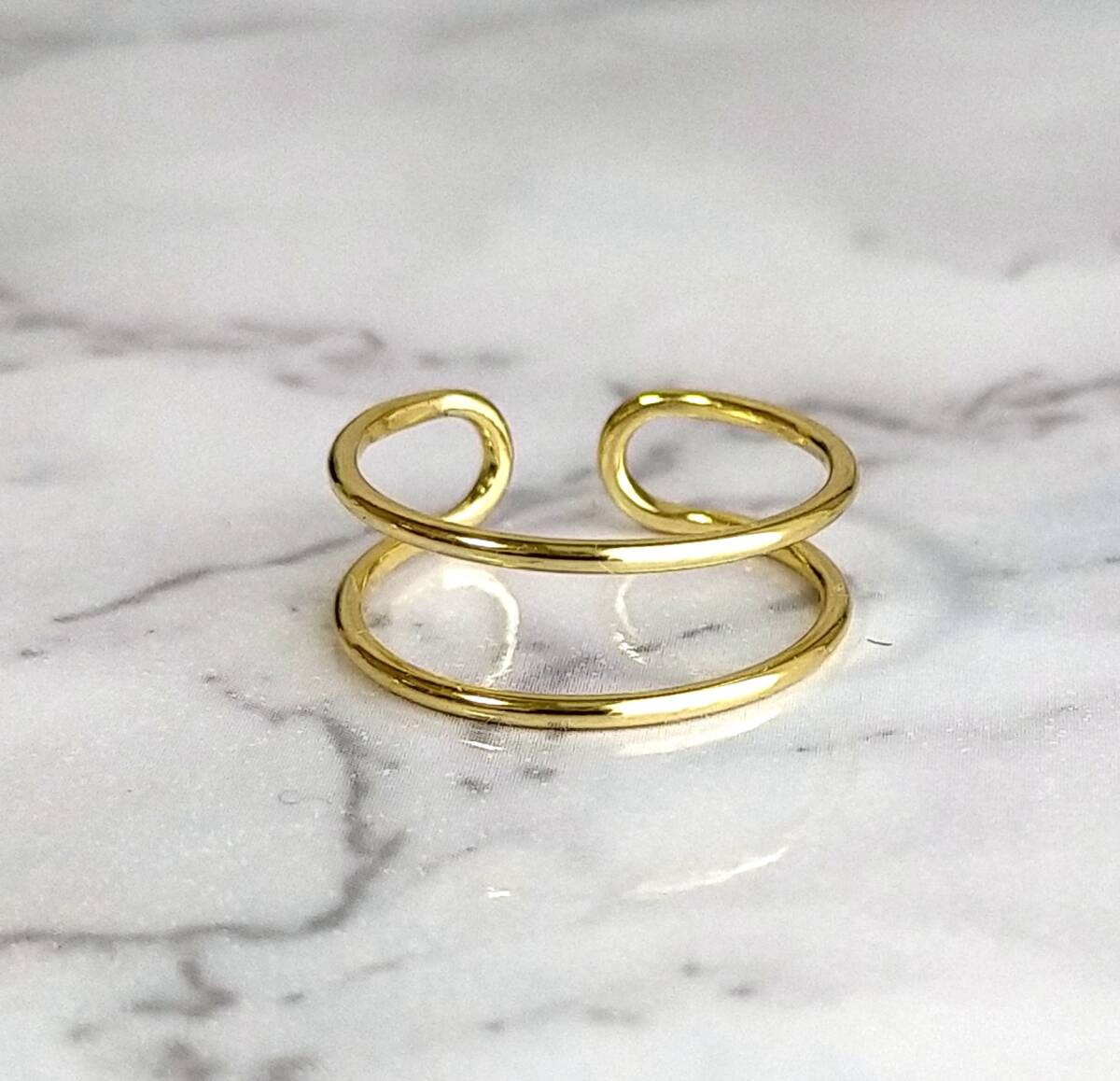 ダブルラインリング ゴールド シルバー925 2連風 フリー イヤーカフ 指輪 調節可能 K18GP 華奢 リング拍卖