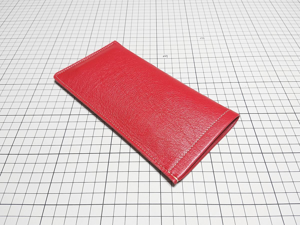 レザー◆本革 スマホケース ポケットタイプ 牛革 205x105mm 28g V 赤系拍卖