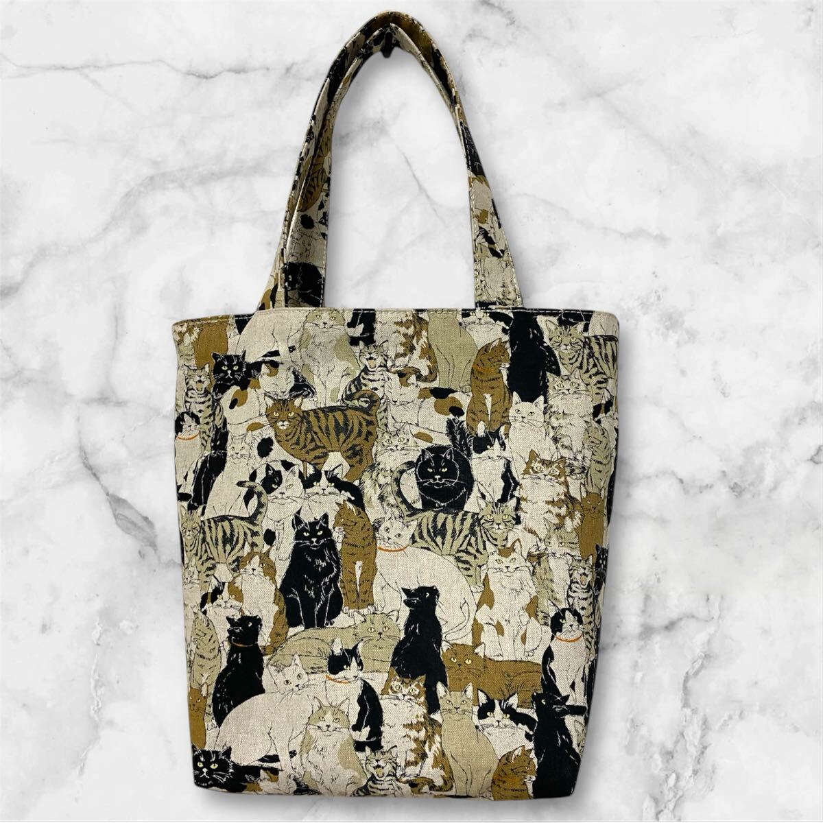 ☆ハンドメイド ☆柔らかミニトートバッグ プレゼント♪ 内ポケット 猫 ねこ ネコ 黒猫 ハチワレ トラ猫拍卖