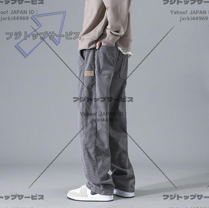 新入荷イージーパンツ メンズ コーデュロイ パンツ ストレート ワイドパンツ 無地 リラックス ロングパンツ ボトムスグレー2XL拍卖