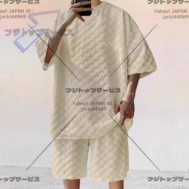 新入荷セットアップ メンズ 半袖 半ズボンジャージ上下セット 半袖シャツ ショートパンツ チェック柄 通気 吸汗 海 ビーチオシャレS~3XL拍卖