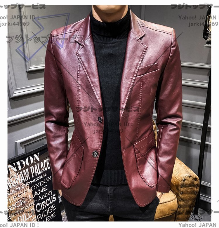 人気品新品革ジャンバイクジャケット 皮革ジャケット レザージャケット ジャンパー ブルゾン メンズ ライダースジャケット M~4XL レッド拍卖