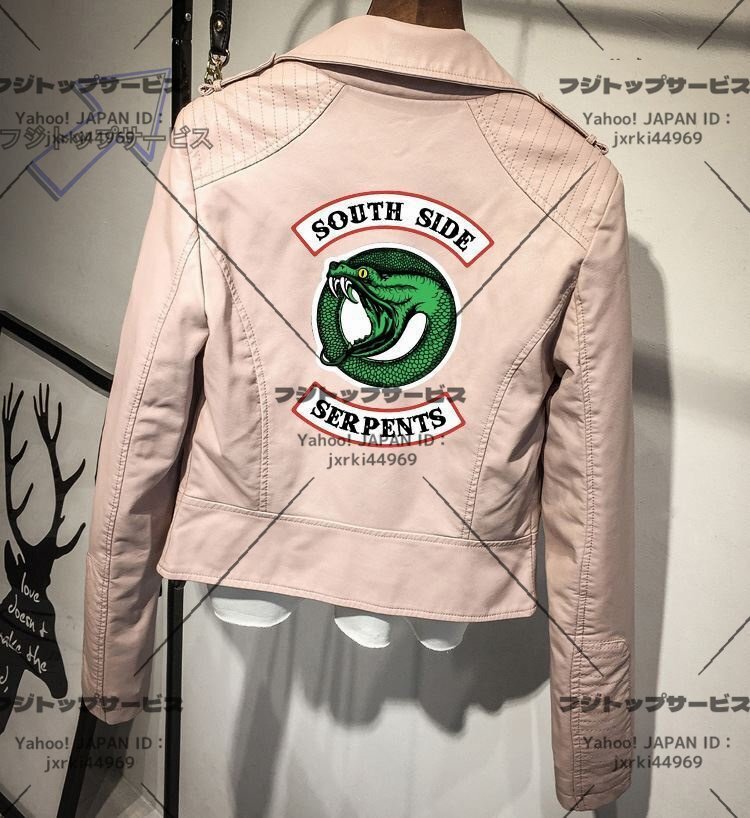 人気品レディース ジャケット 春秋 レザージャケット シングル ライダースジャケット バイクコート アウター PU革ジャン ピンク L拍卖