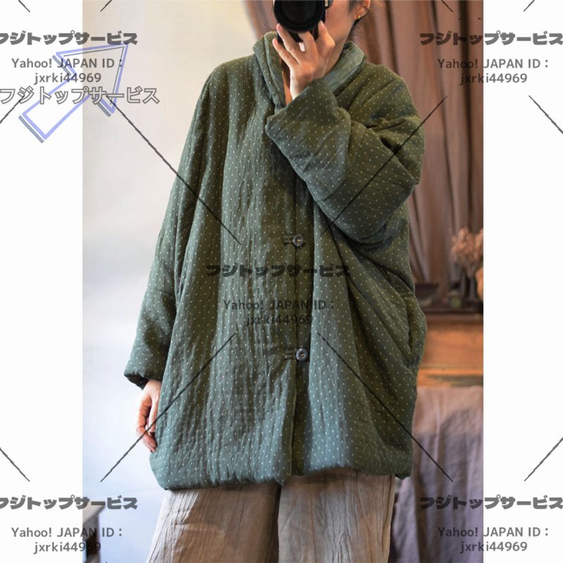 人気品袢纏 中綿 ドット柄 手縫い手芸 コート 羽織物 カーディガン ゆったり 綿100% アンティーク風 暖かい グリーン拍卖