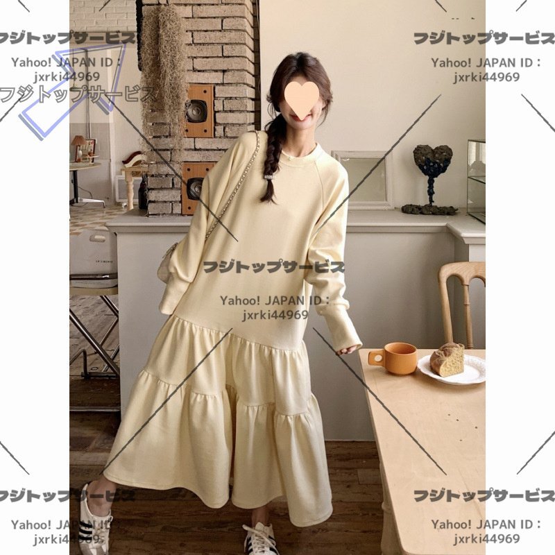 人気品マキシワンピース レディース 長袖 大きいサイズ A型ワンピース 春 秋 冬 クルーネックきれいめ 着せ 高見え 体型カバー L-4XL拍卖