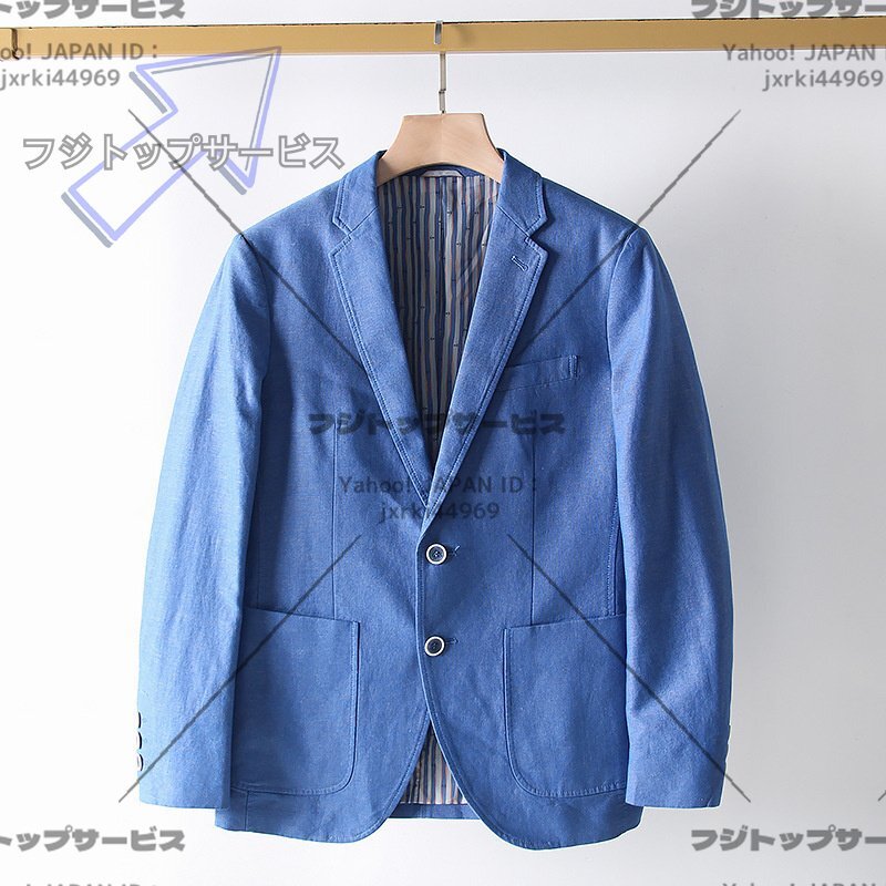 新入荷 人気M メンズ スーツ ジャケットアウター 高品質 背広 テーラードジャケット 綿麻混 春秋 ビジネス ブレザー/ブルーサイズ選択可拍卖