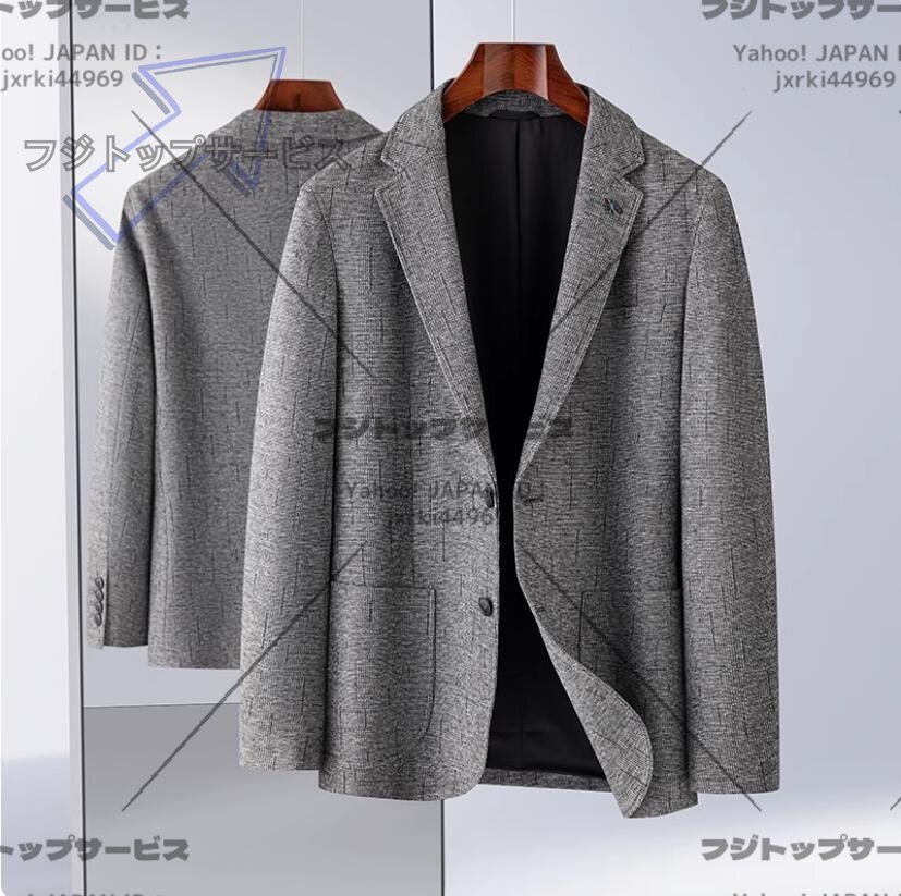 人気品上質ンズ ストライプ テーラードジャケット ウール混 着心地良い ノーアイロン 秋冬 通勤 細身 ビジネス ブレザー グレー拍卖